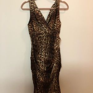 Cache leopard silk cocktail dress